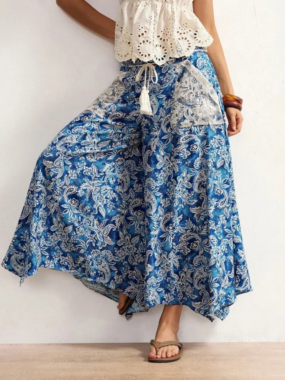 Blue Boho Women's Loose Printed Wide Leg Pants - Picture 3 of 8